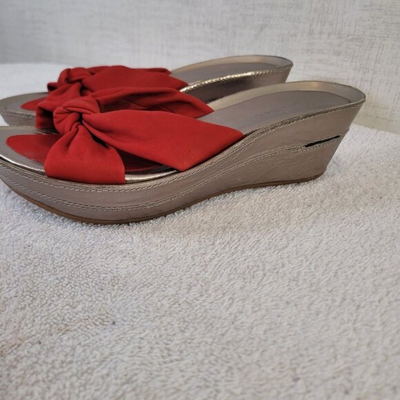 Cole Haan Platform Wedge Sandals Womens 6.5 Red Slip On Air Cushioned EUC - Picture 8 of 10